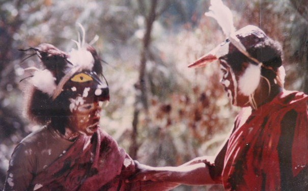 Lyndal Marshall performs the Quoll cat chasing Garangatch the Eel, 1988